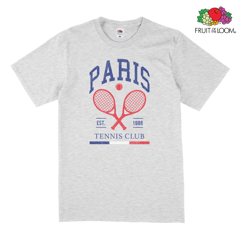 Paris Tennis Club Vintage T-Shirt, Heather Grey, FRUIT OF THE LOOM