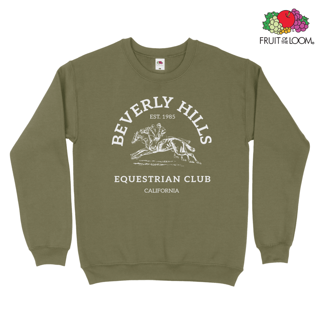 Beverly Hills Equestrian Club Sweatshirt, Classic Olive, FRUIT OF THE LOOM