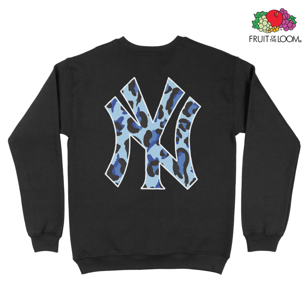 NY Yankees Camo Sweatshirt (Back Print), Black, FRUIT OF THE LOOM