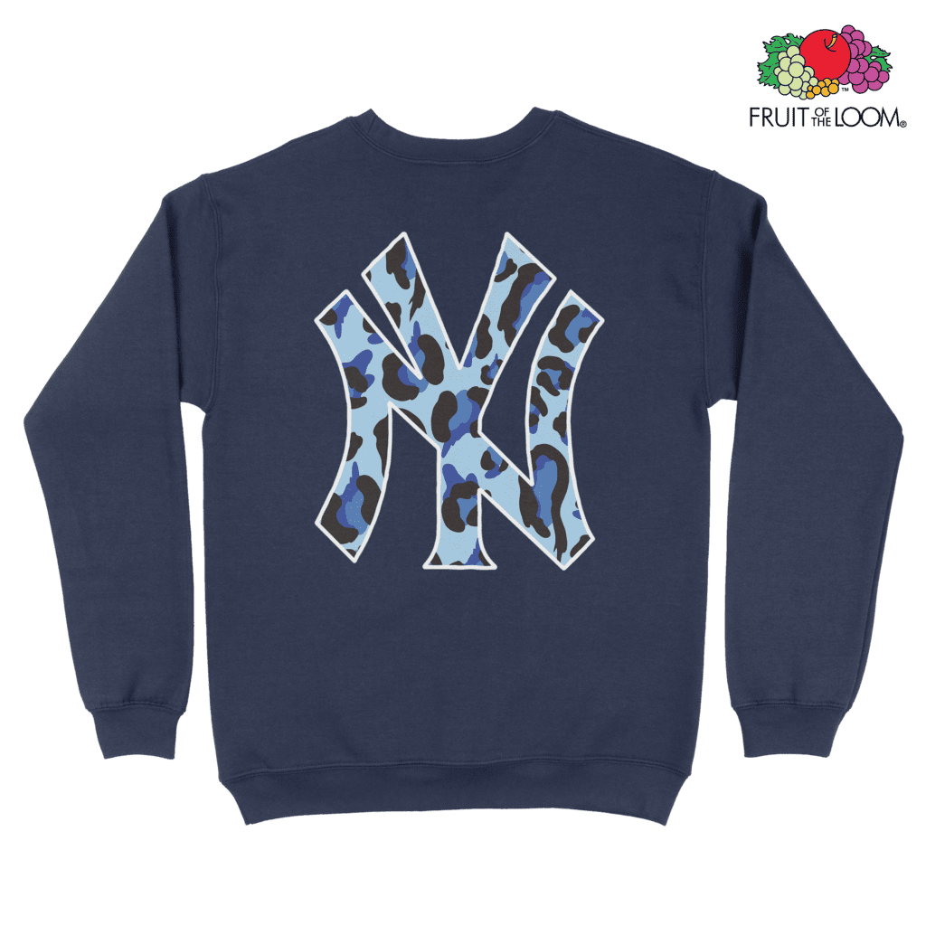 NY Yankees Camo Sweatshirt (Back Print), Navy, FRUIT OF THE LOOM