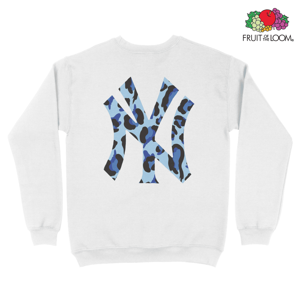 NY Yankees Camo Sweatshirt (Back Print), White, FRUIT OF THE LOOM