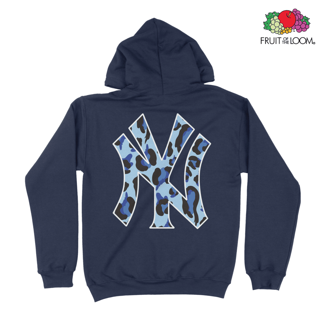 NY Yankees Camo Hoodie (Back Print), Navy, FRUIT OF THE LOOM