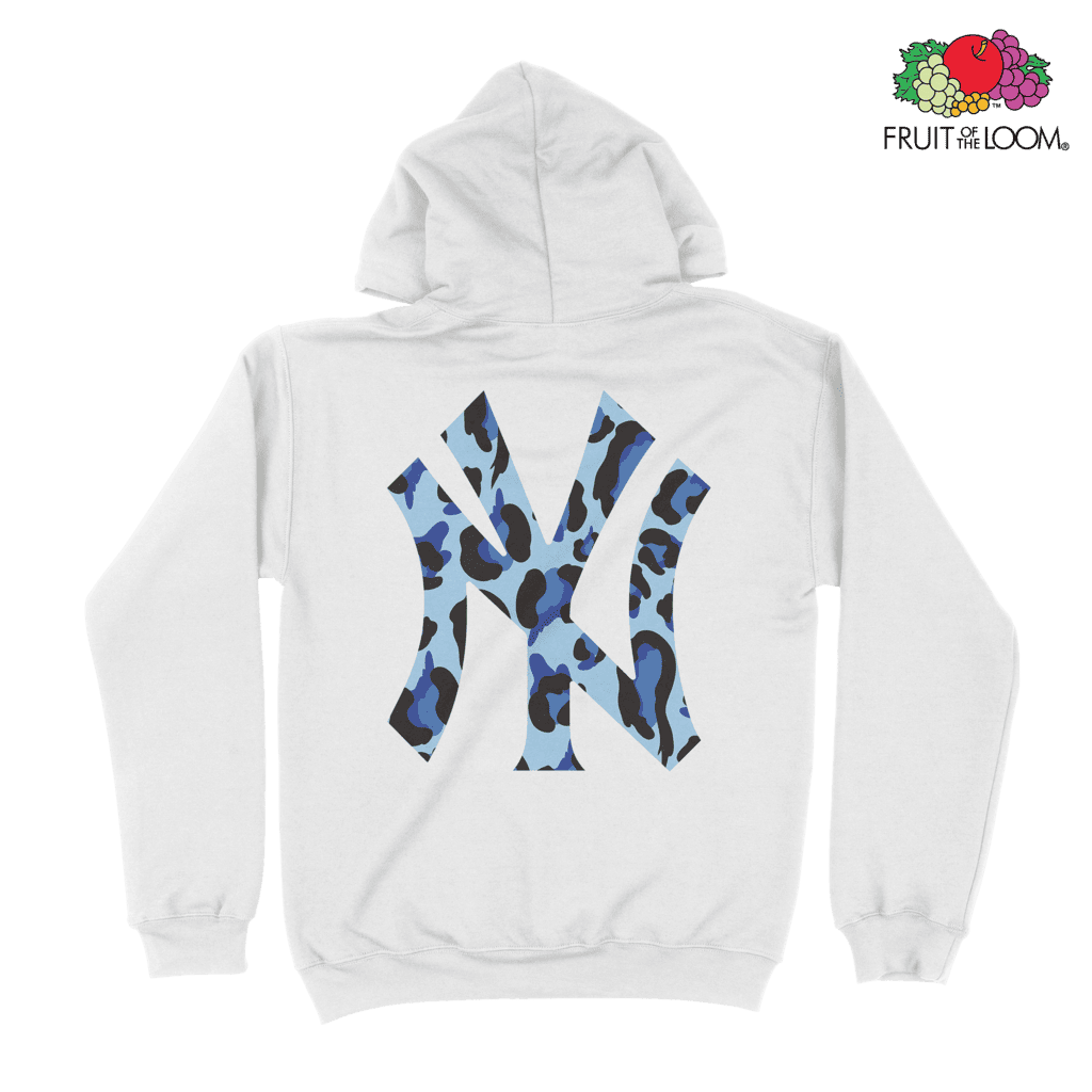 NY Yankees Camo Hoodie (Back Print), White, FRUIT OF THE LOOM