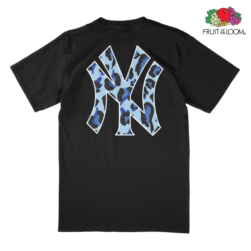 NY Yankees Camo T-Shirt (Back Print), Black, FRUIT OF THE LOOM