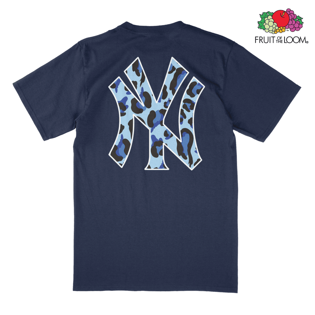 NY Yankees Camo T-Shirt (Back Print), Navy, FRUIT OF THE LOOM