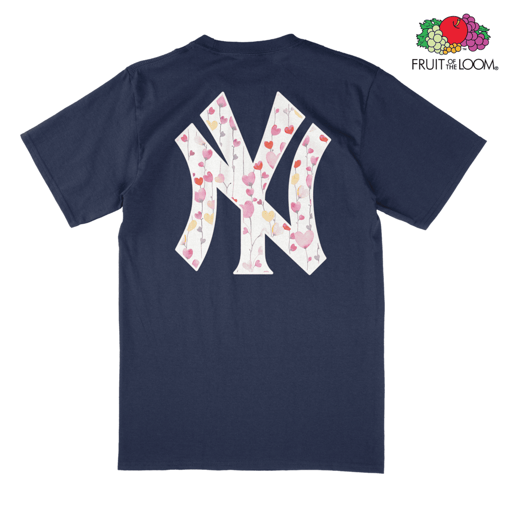 NY Yankees Hearts T-Shirt (Back Print), Navy, FRUIT OF THE LOOM